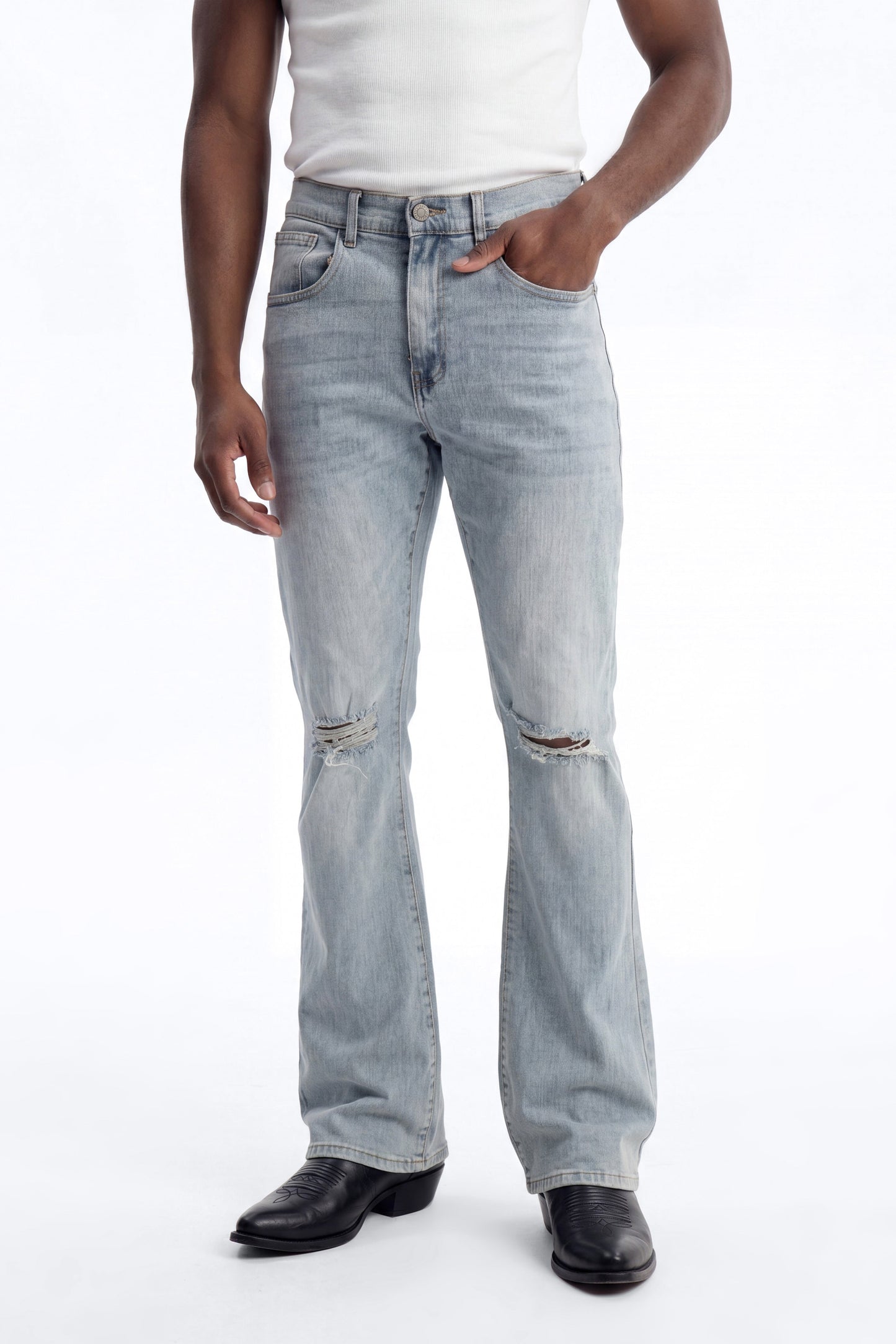 Stacked Skinny Flare Not Too Much Distressed Jean - Light Blue Wash - image 1