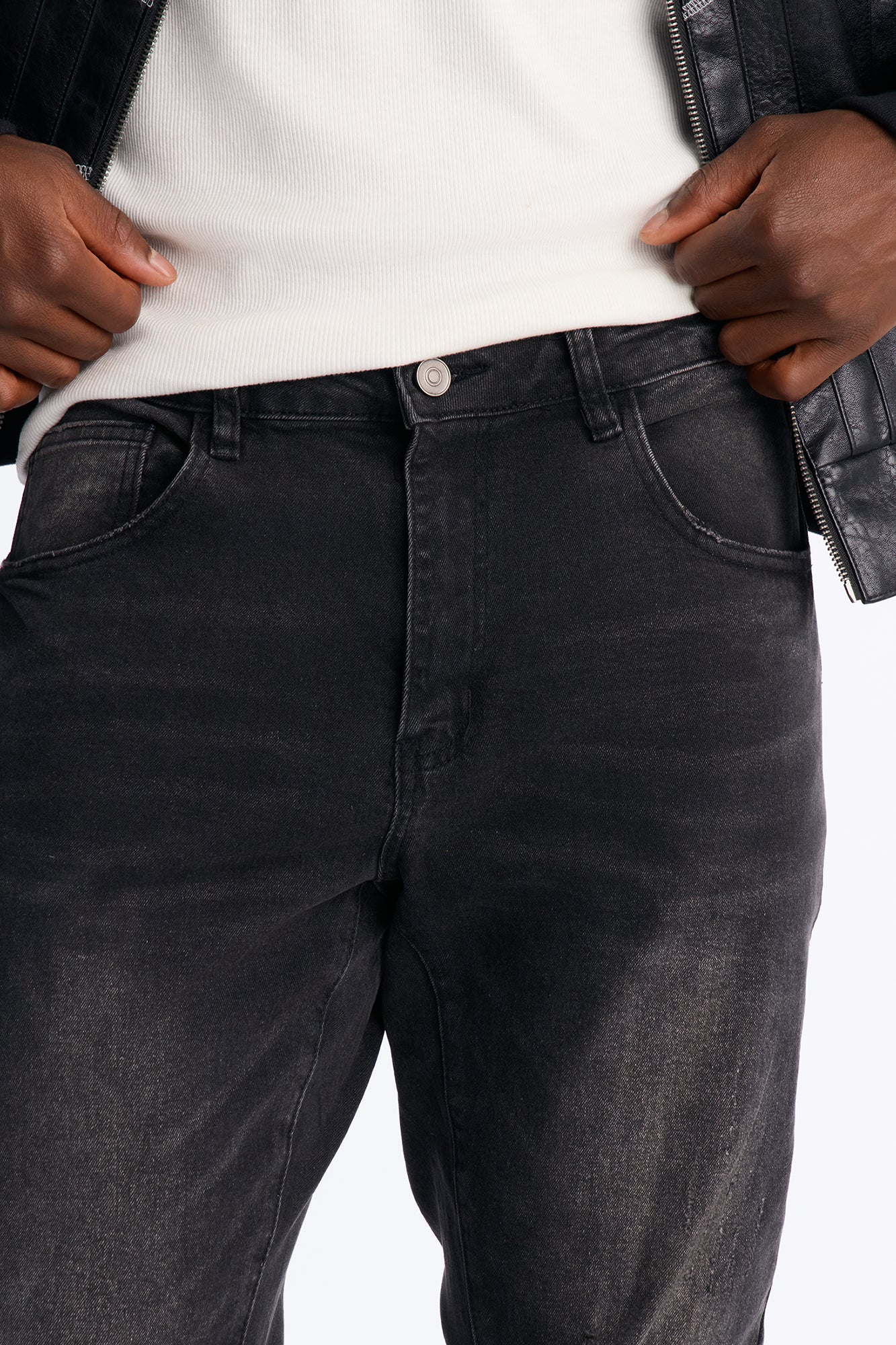 Stacked Skinny Flare Slit Dare Me Distressed Jean - Black Wash - image 3