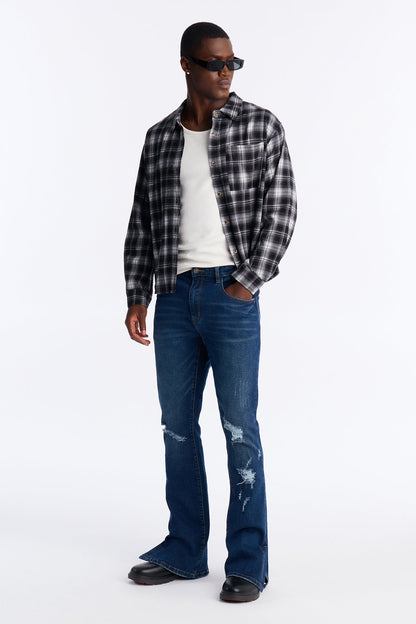Stacked Skinny Flare Slit Dare Me Distressed Jean - Dark Wash - image 1