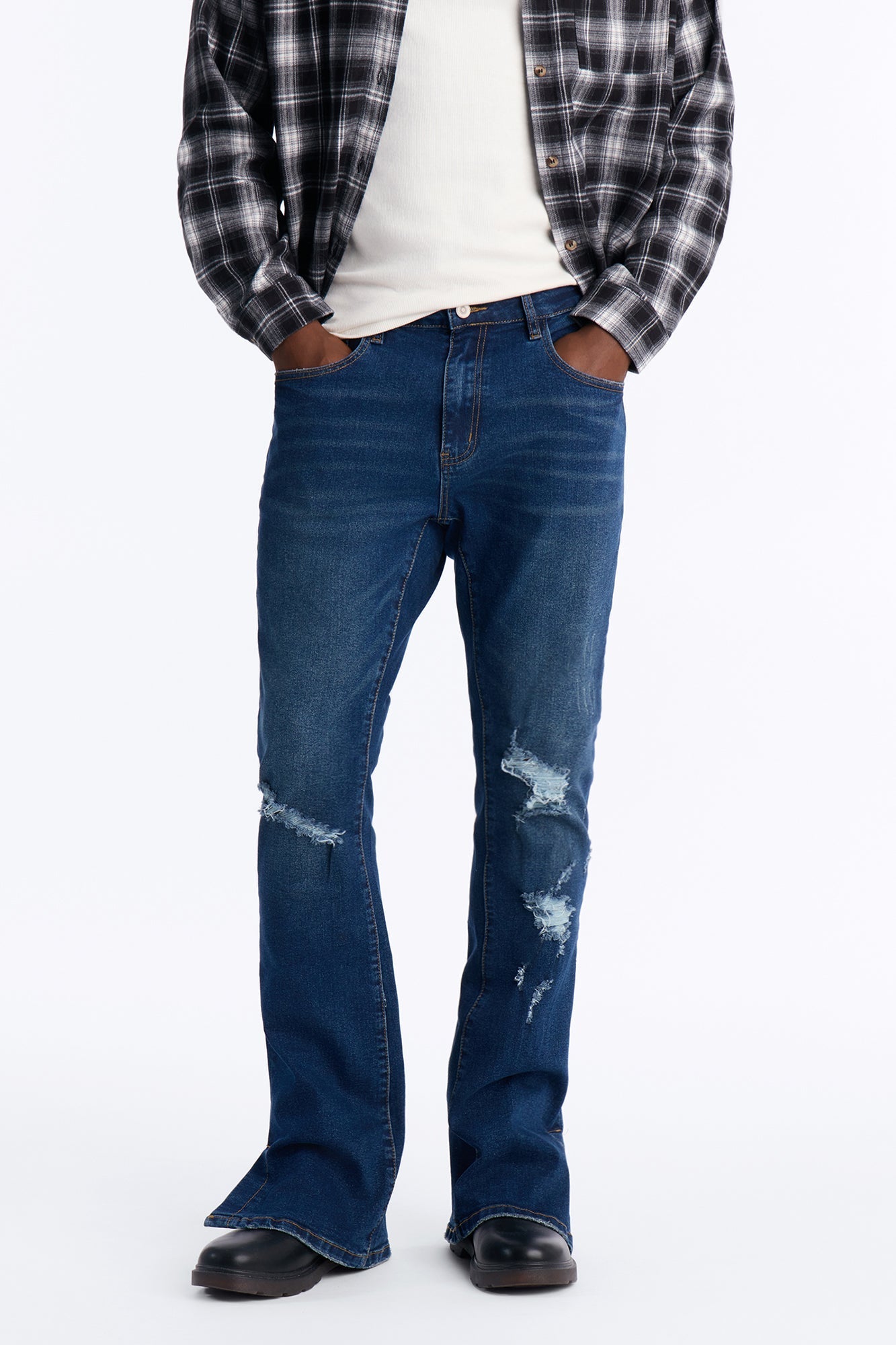 Stacked Skinny Flare Slit Dare Me Distressed Jean - Dark Wash - image 2