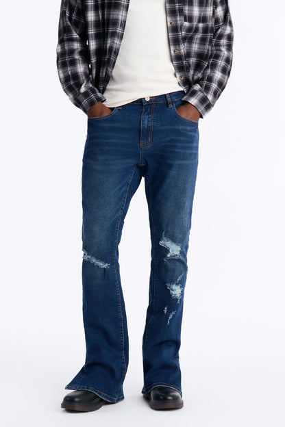 Stacked Skinny Flare Slit Dare Me Distressed Jean - Dark Wash - image 2