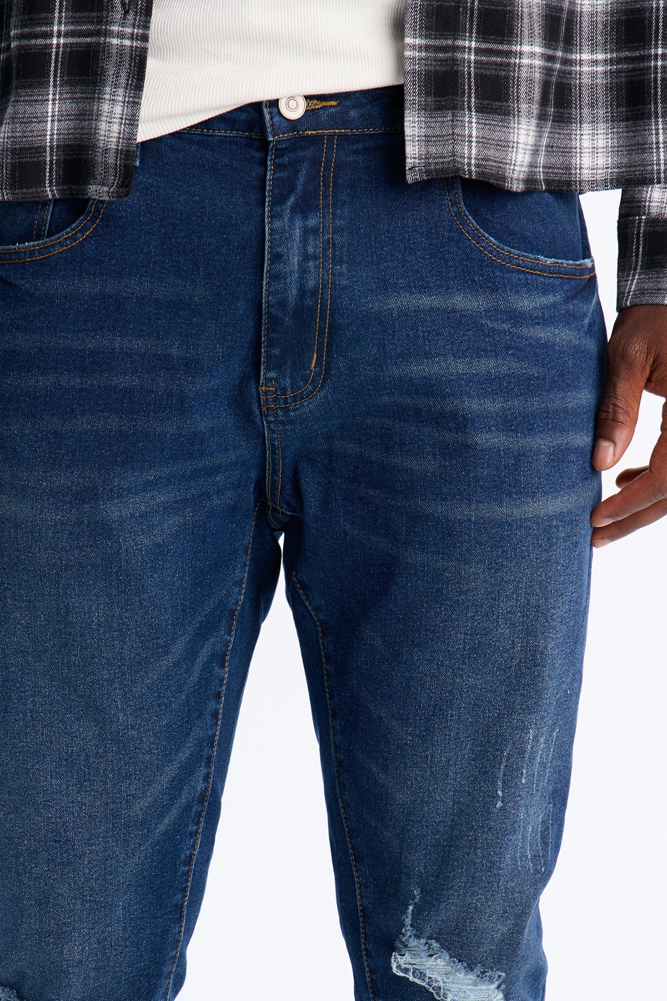 Stacked Skinny Flare Slit Dare Me Distressed Jean - Dark Wash - image 3
