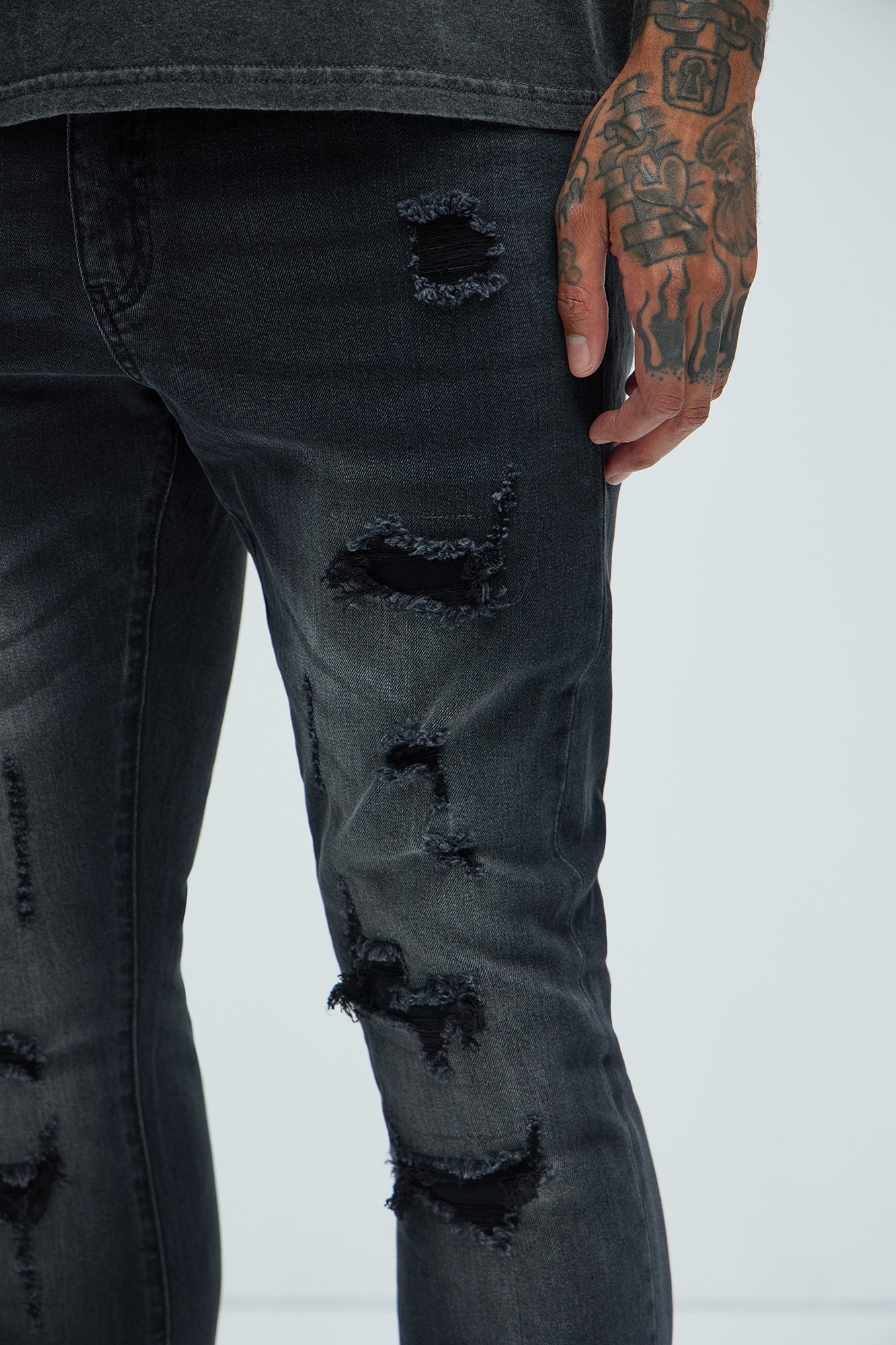 Through It Ripped Skinny Flared Jeans - Black Wash - image 4
