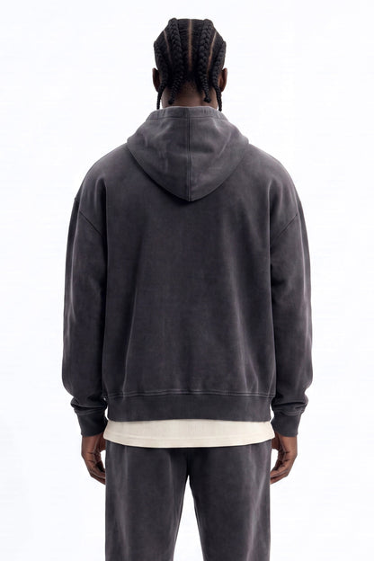Soft Touch Washed Interlock Oversized Hoodie - Black Wash - image 3