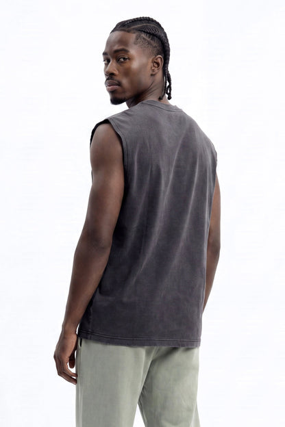 Soft Touch Washed Interlock Oversized Muscle Tee - Black Wash - image 1