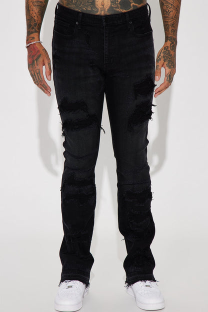 Cuff Me Stacked Skinny Flared Jeans - Black Wash - image 4