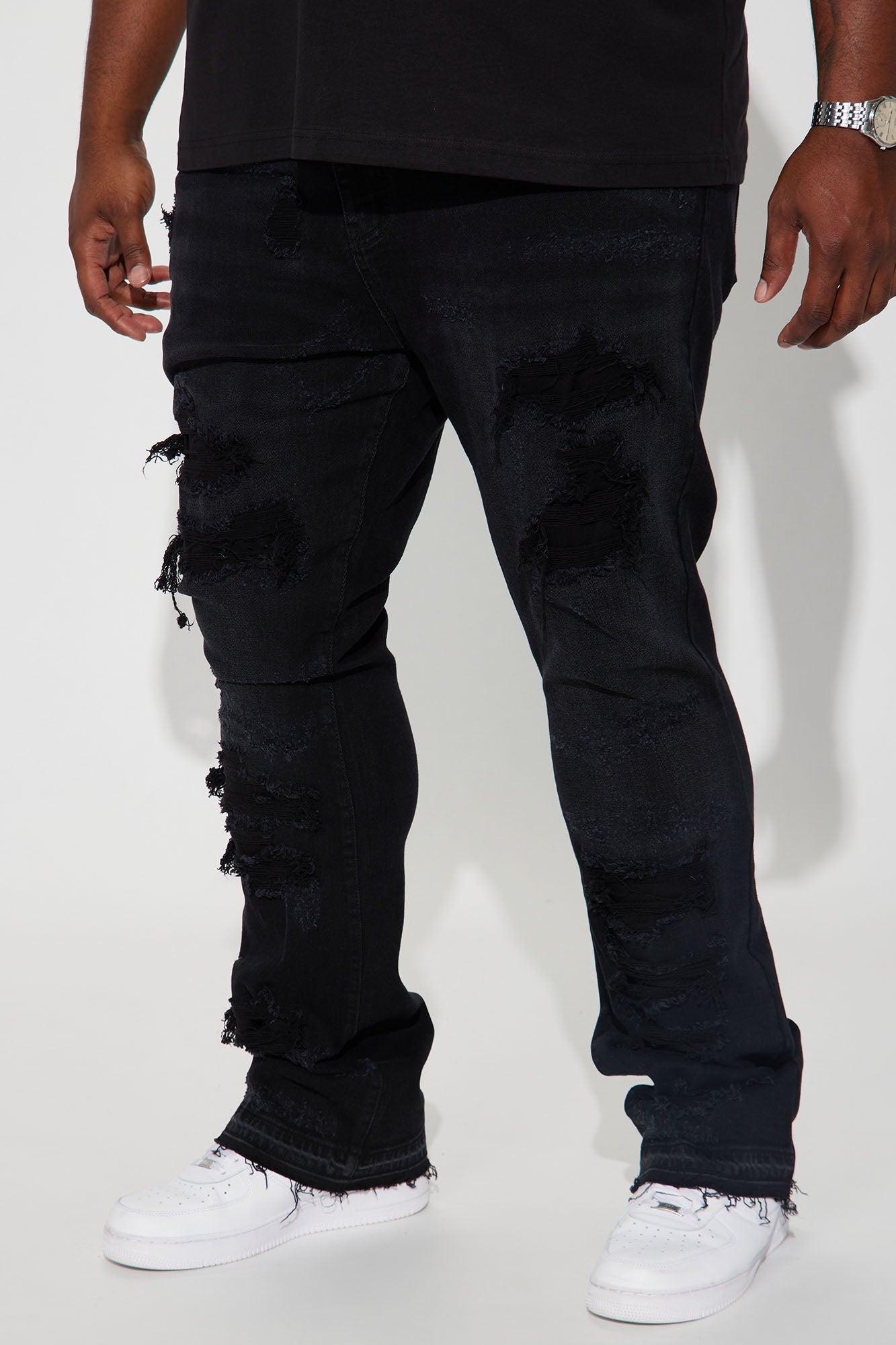Cuff Me Stacked Skinny Flared Jeans - Black Wash - image 2