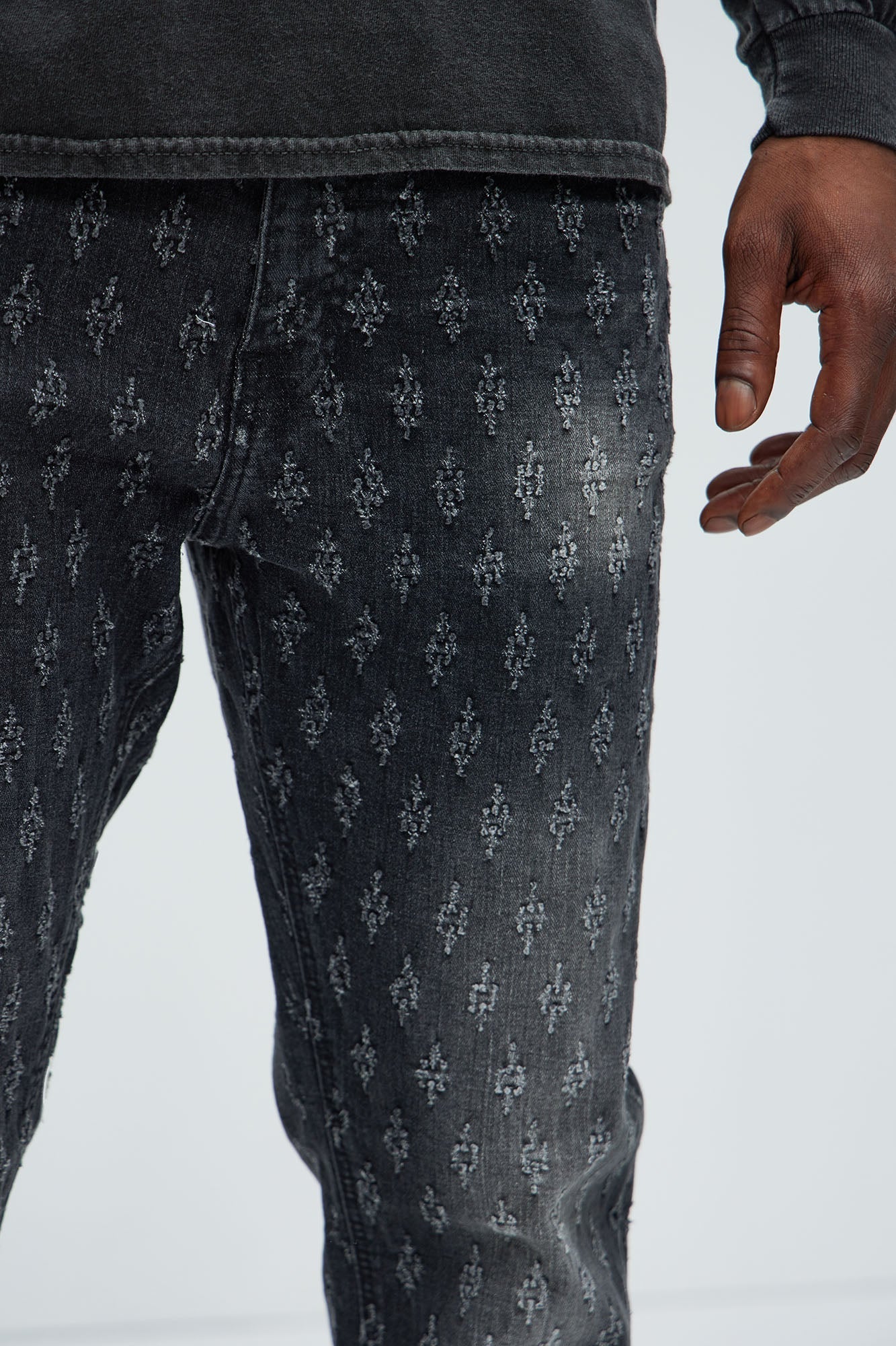 Drilled Slim Stacked Flare Jeans - Black Wash - image 3