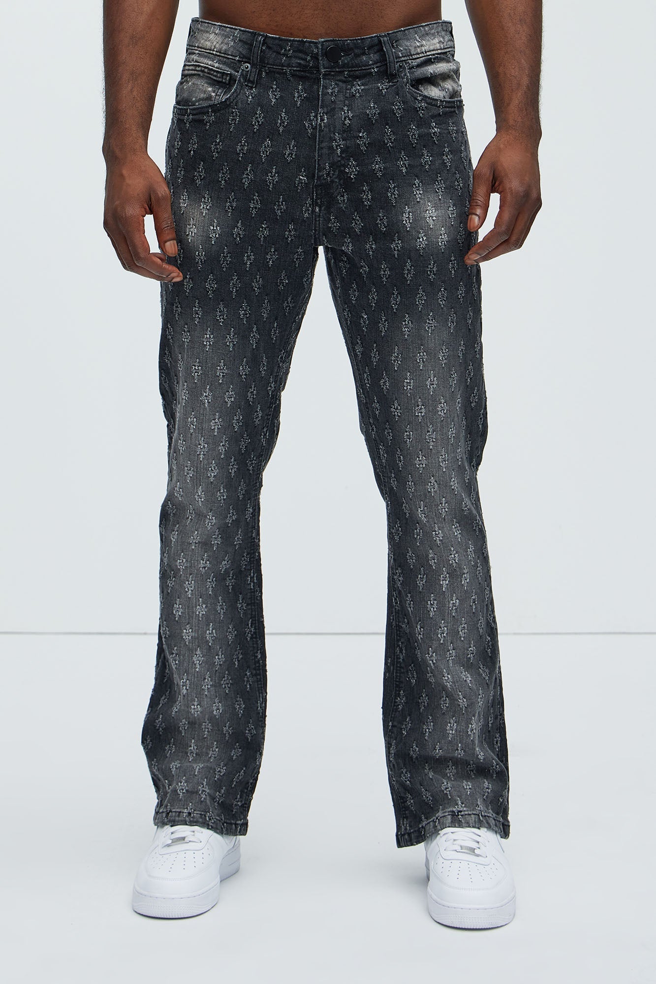 Drilled Slim Stacked Flare Jeans - Black Wash - image 4