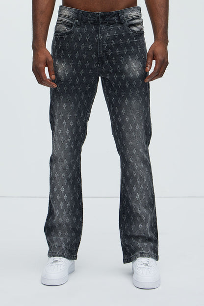 Drilled Slim Stacked Flare Jeans - Black Wash - image 4