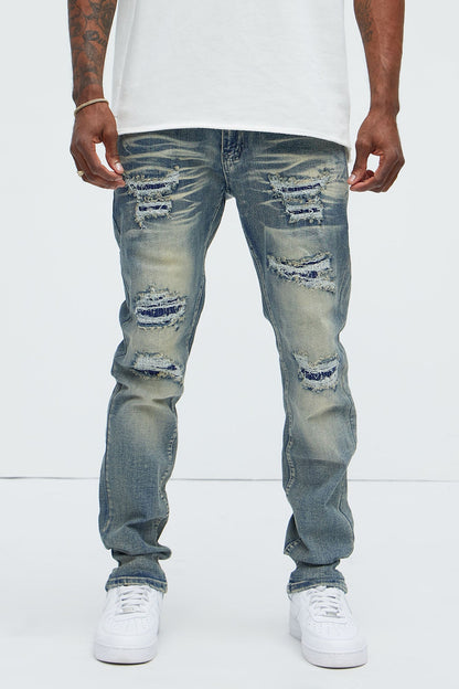 Come My Way Ripped Stacked Skinny Jeans - Dark Wash - image 1