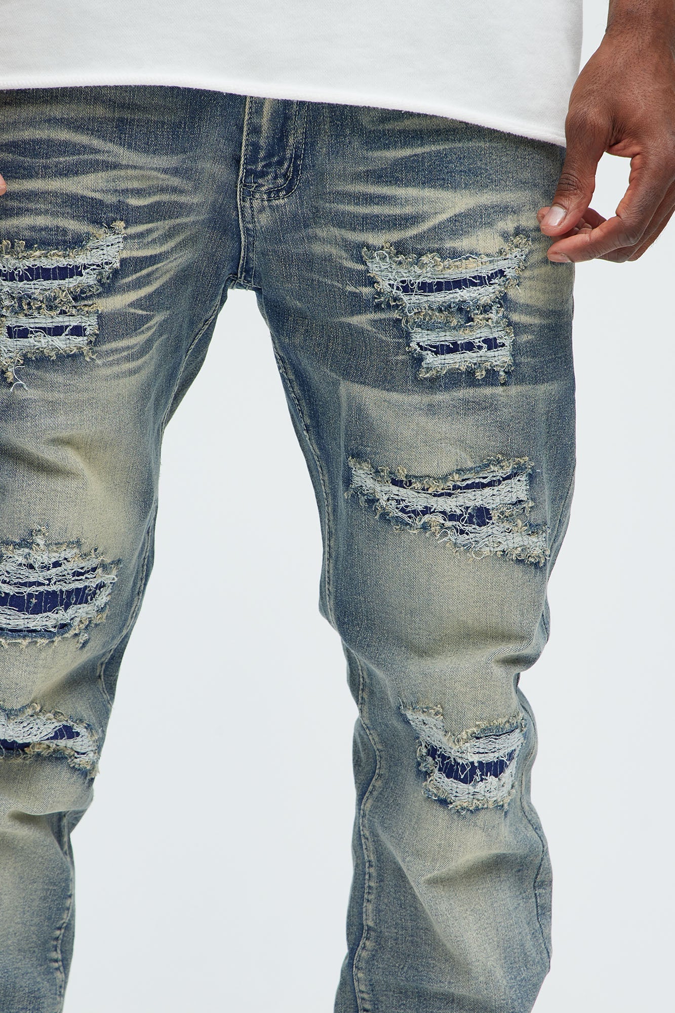 Come My Way Ripped Stacked Skinny Jeans - Dark Wash - image 3