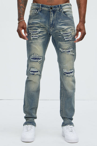 Come My Way Ripped Stacked Skinny Jeans - Dark Wash - image 4