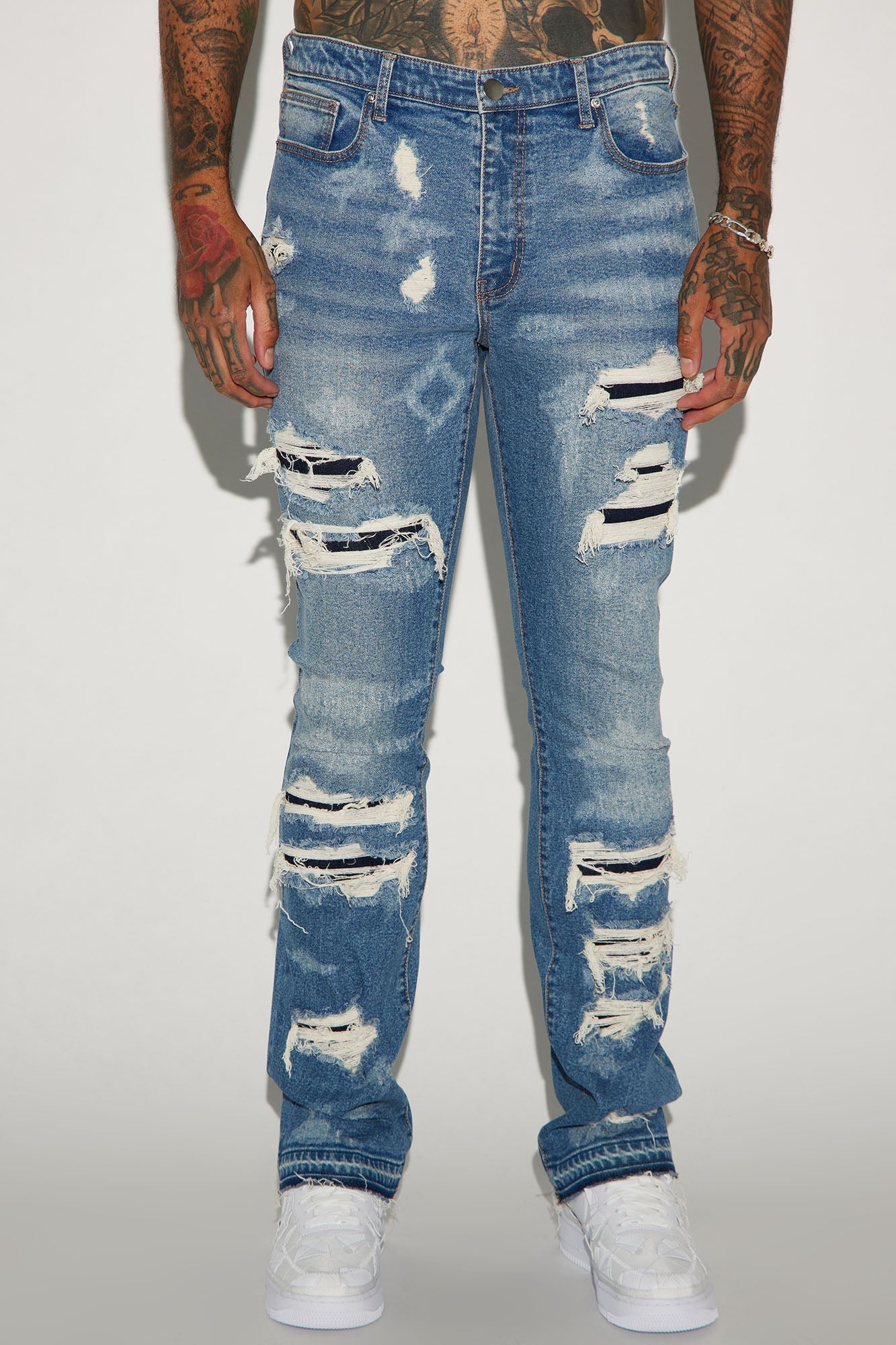 Cuff Me Stacked Skinny Flared Jeans - Medium Wash - image 1