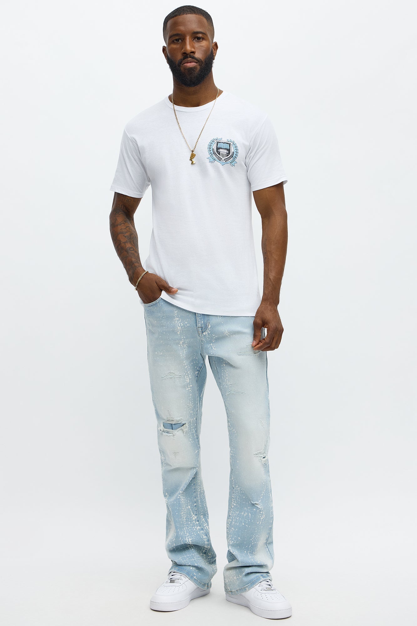 Stacked Skinny Flare Bleach Croc Jean - Light Wash - image 2