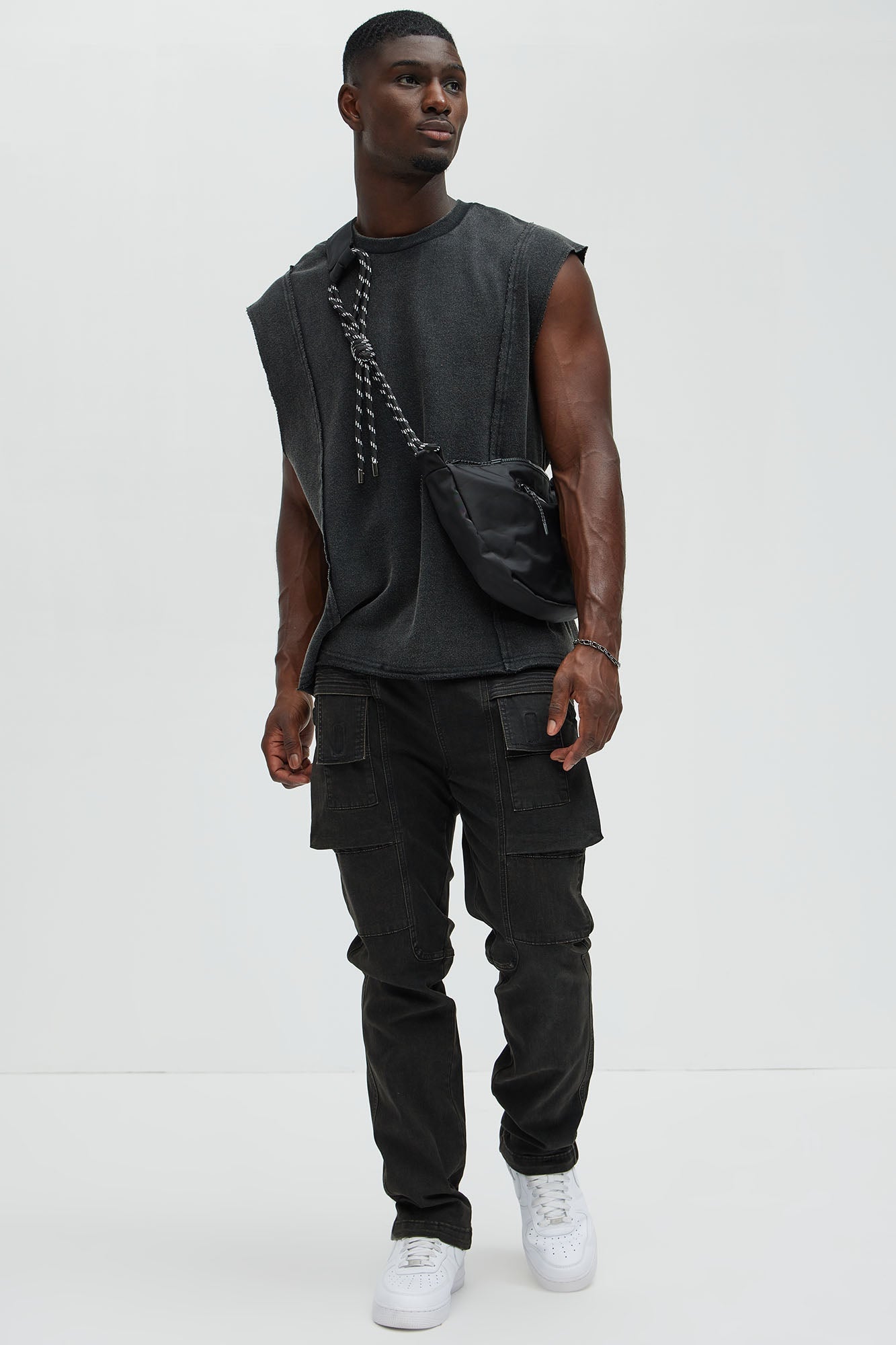 Greaser Paneled Fleece Muscle Tee - Black Wash - image 2