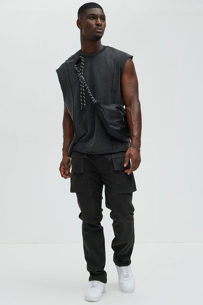 Greaser Paneled Fleece Muscle Tee - Black Wash - image 2