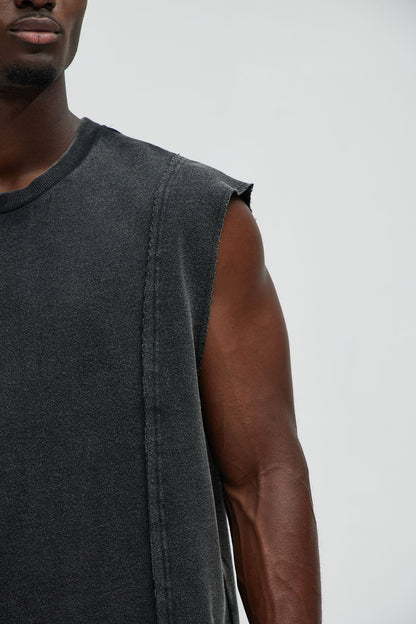 Greaser Paneled Fleece Muscle Tee - Black Wash - image 3