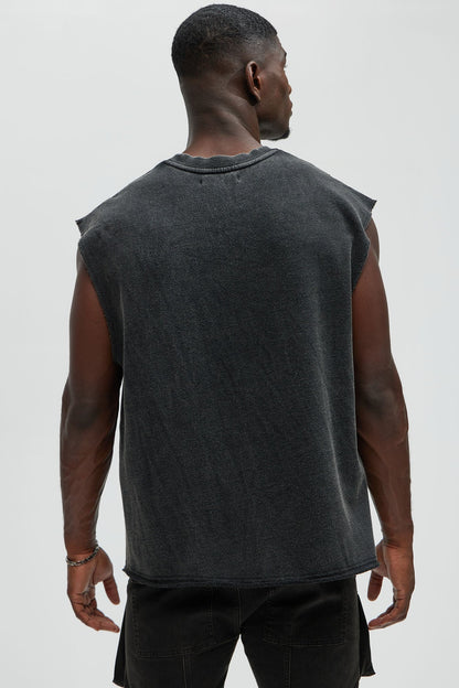 Greaser Paneled Fleece Muscle Tee - Black Wash - image 4