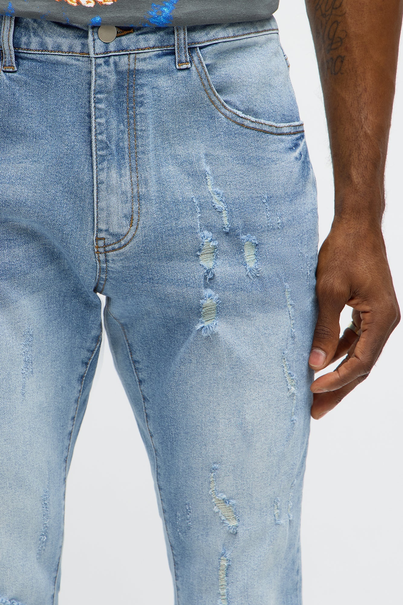 Stacked Skinny Flare Slit Rebel Against Distressed Jean - Light Wash - image 3