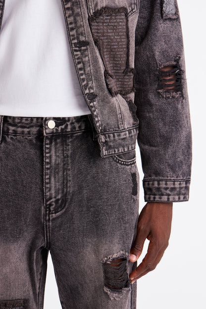 Straight In Due Time Distressed Patch Jean - Black Wash - image 3