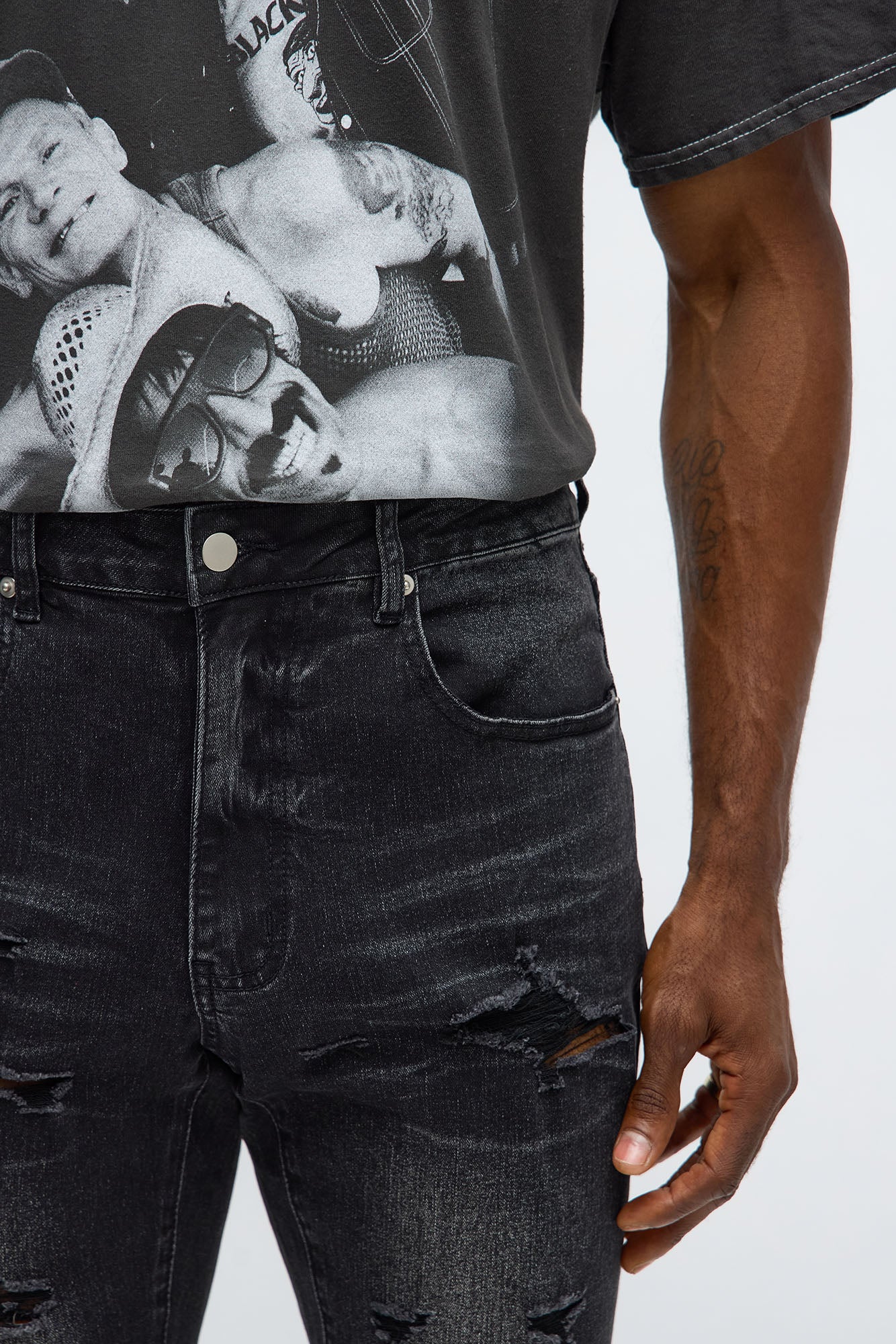 Stacked Skinny Flare Slit Let's Go Distressed Jean - Black Wash - image 3