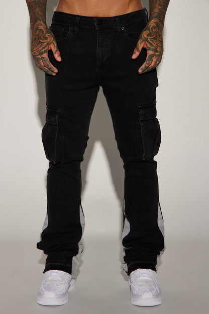 Carried Cargo Stacked Skinny Flared Jeans - Black - image 4