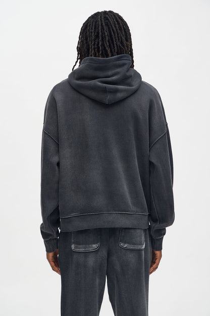 Acid Wash Oversized Heavyweight Hoodie - Black - image 4