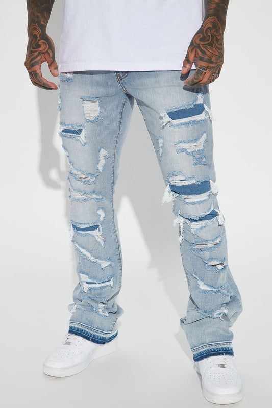 Through It Ripped Skinny Flared Jeans - Vintage Blue Wash - image 1