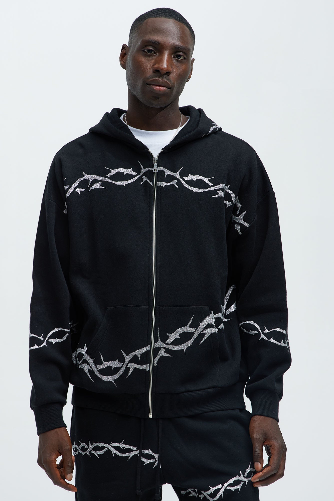 Tyson Barbed Wire Oversized Zip Hoodie - Black - image 1