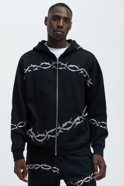 Tyson Barbed Wire Oversized Zip Hoodie - Black - image 1