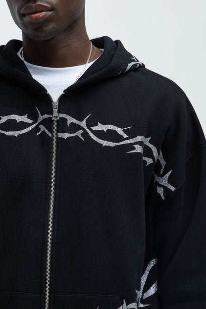 Tyson Barbed Wire Oversized Zip Hoodie - Black - image 3
