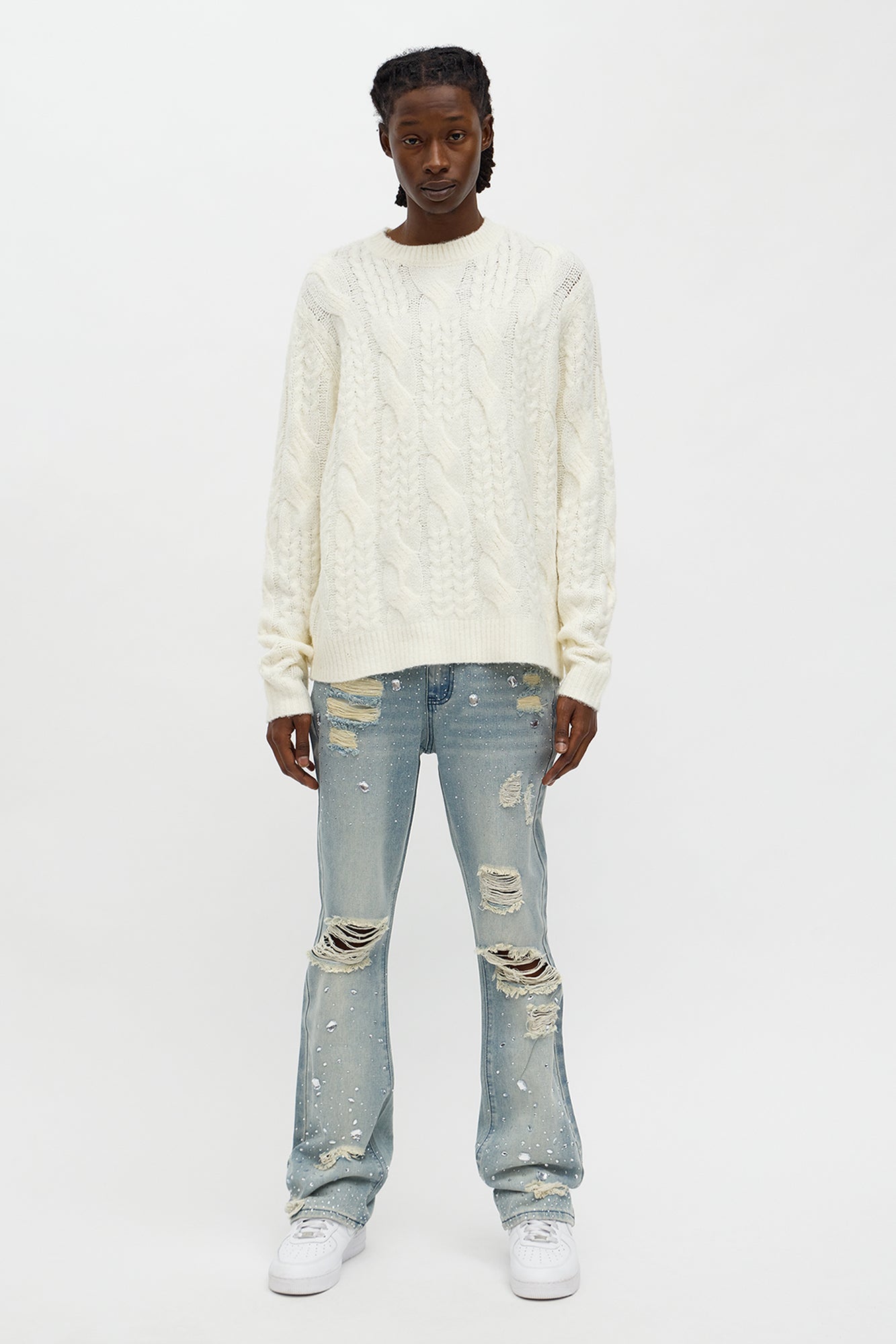 Stacked Skinny Flare Walk Me Through Jeweled Distressed Jean - Medium Blue Wash - image 2