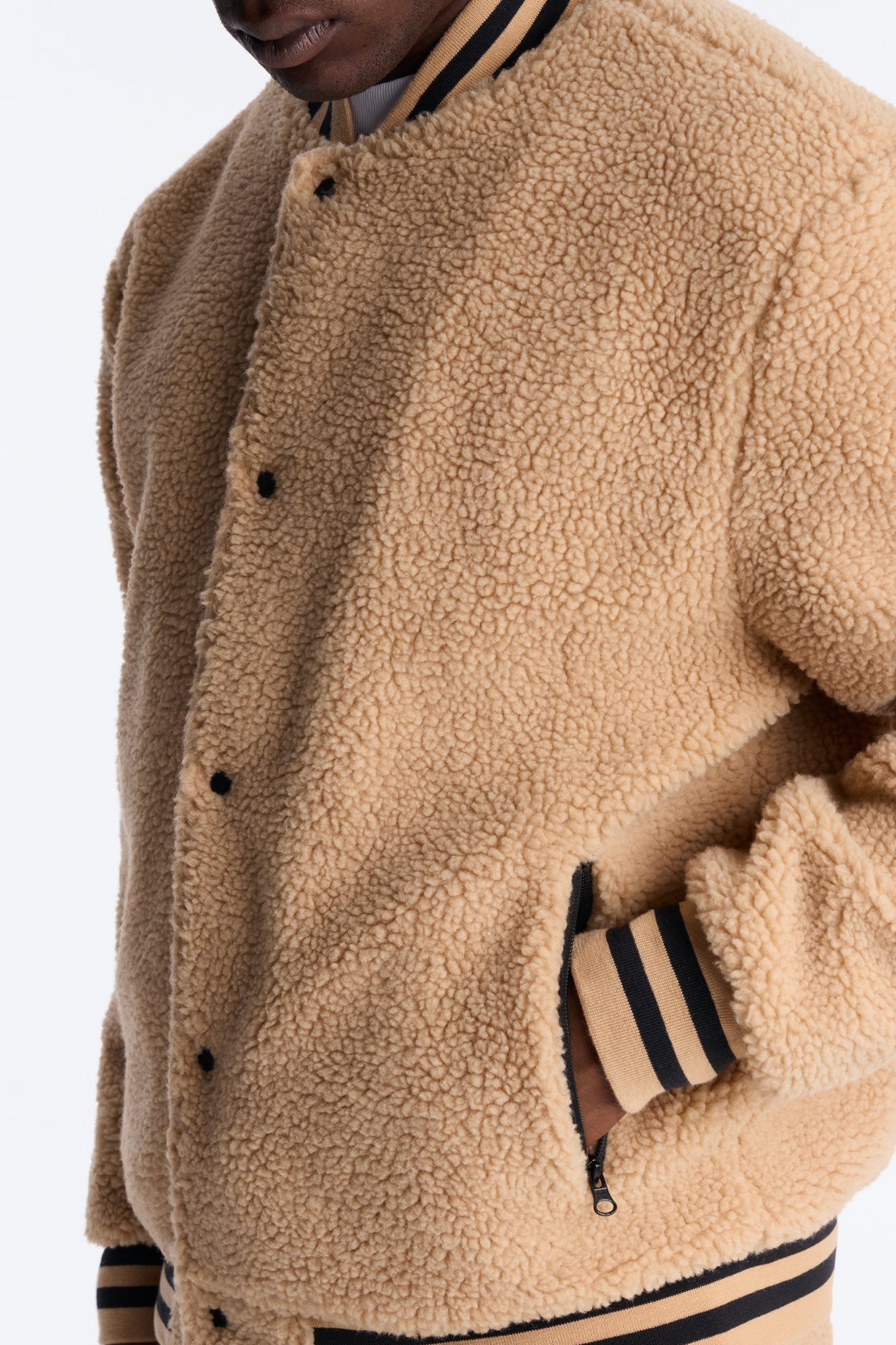 Teddy Varsity Sherpa Jacket - Taupe - image 4