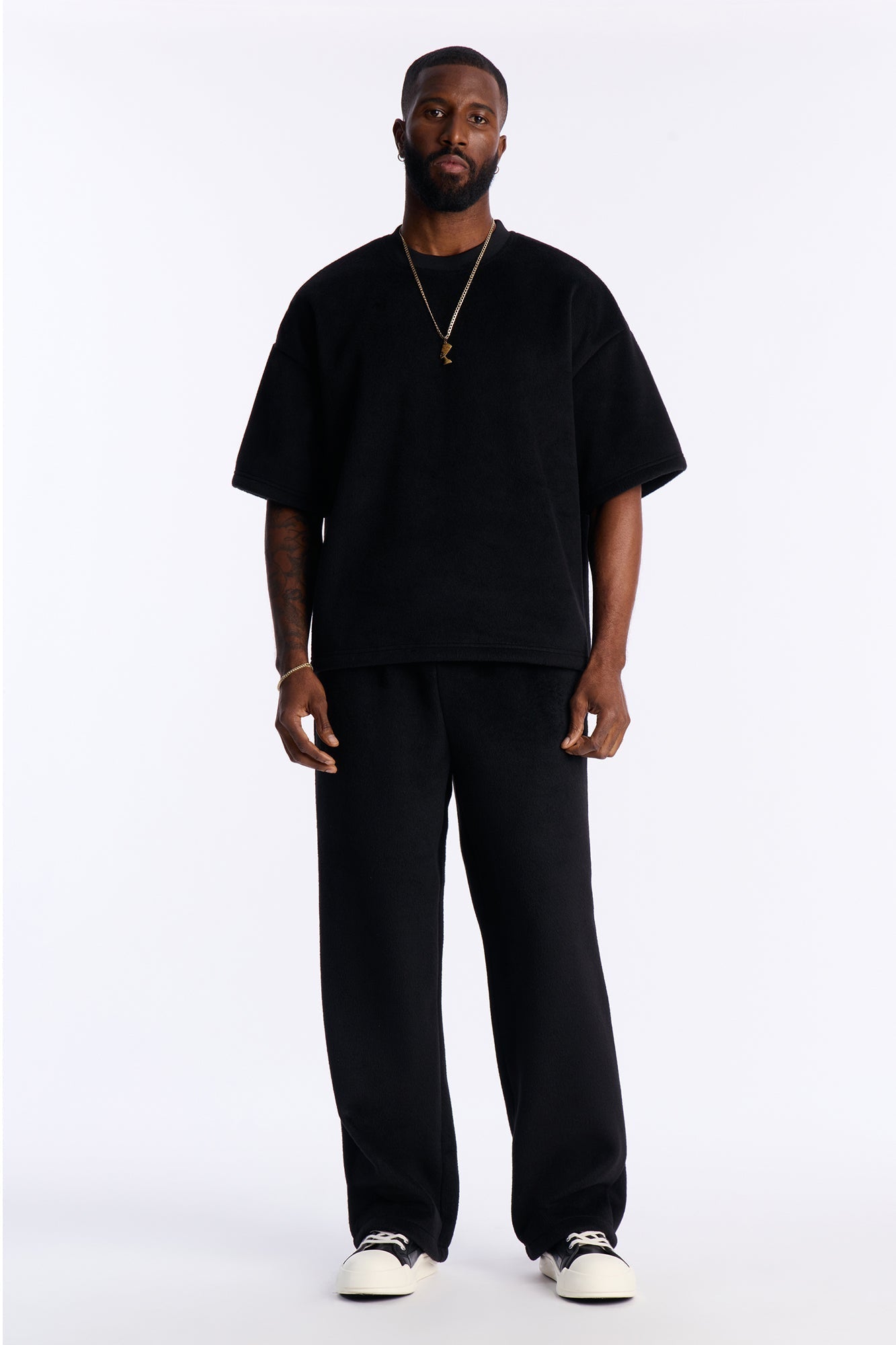 Fuzzy Textured Premium Short Sleeve Sweatshirt - Black - image 2