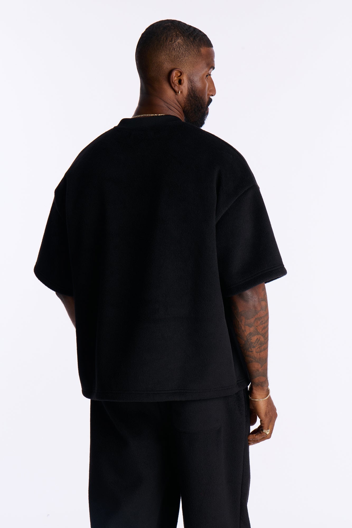 Fuzzy Textured Premium Short Sleeve Sweatshirt - Black - image 4