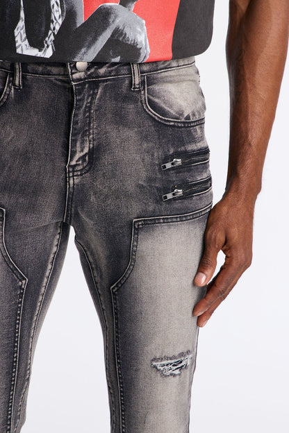 Stacked Skinny Flare Up To Me Carpenter Distressed Jean - Black Wash - image 3