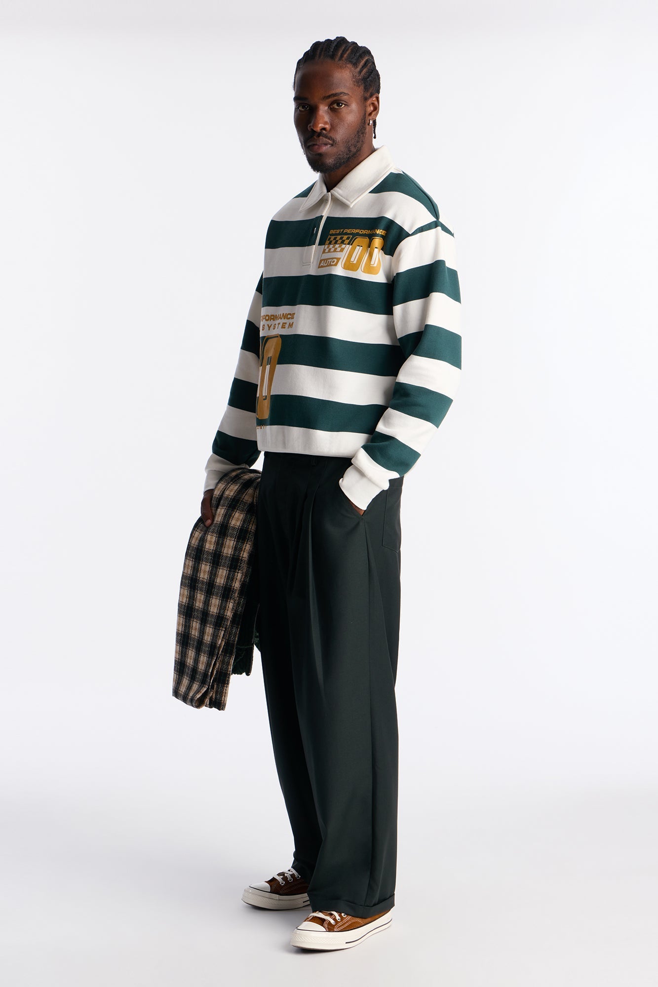 Racing Society Stripe Fleece Polo - Green - image 2