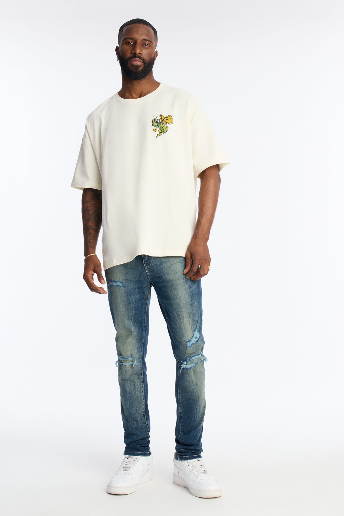 Skinny Distressed Tinted Mode Jeans - Medium Blue Wash - image 2
