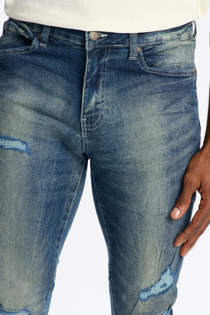 Skinny Distressed Tinted Mode Jeans - Medium Blue Wash - image 3