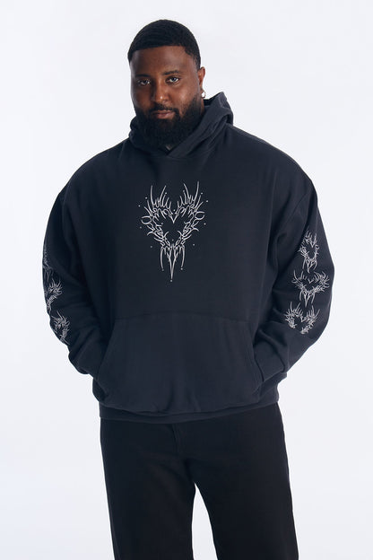 Tribal Hearts Rhinestone Hoodie - Black - image 4