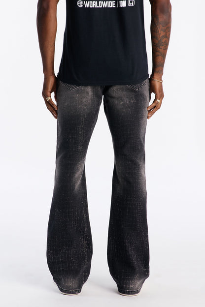Stacked Skinny Flare Bleach Croc Jean - Black Wash - image 4