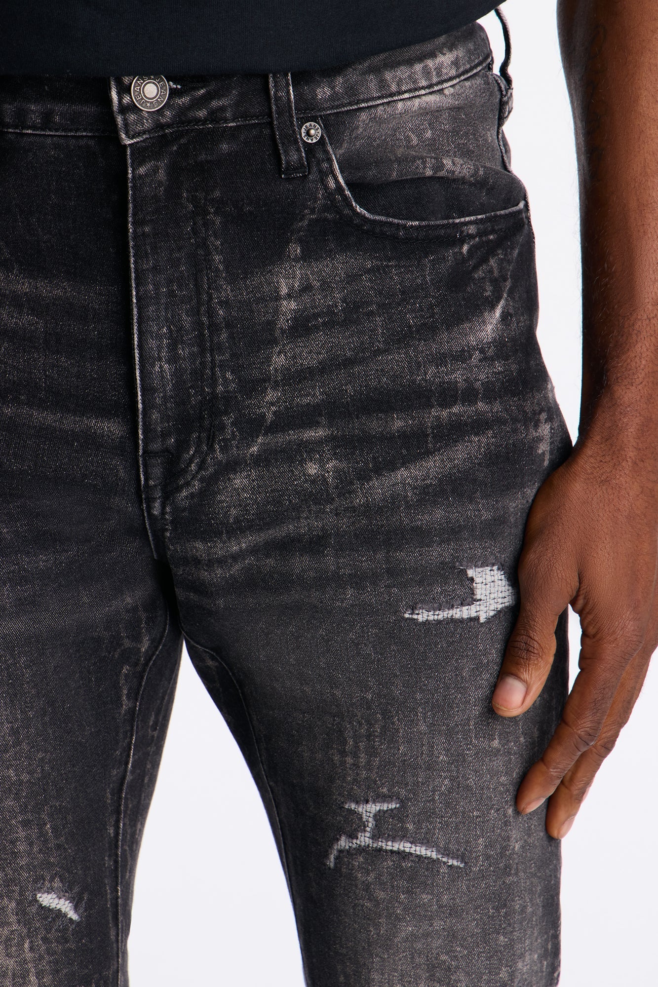 Stacked Skinny Flare Bleach Croc Jean - Black Wash - image 3