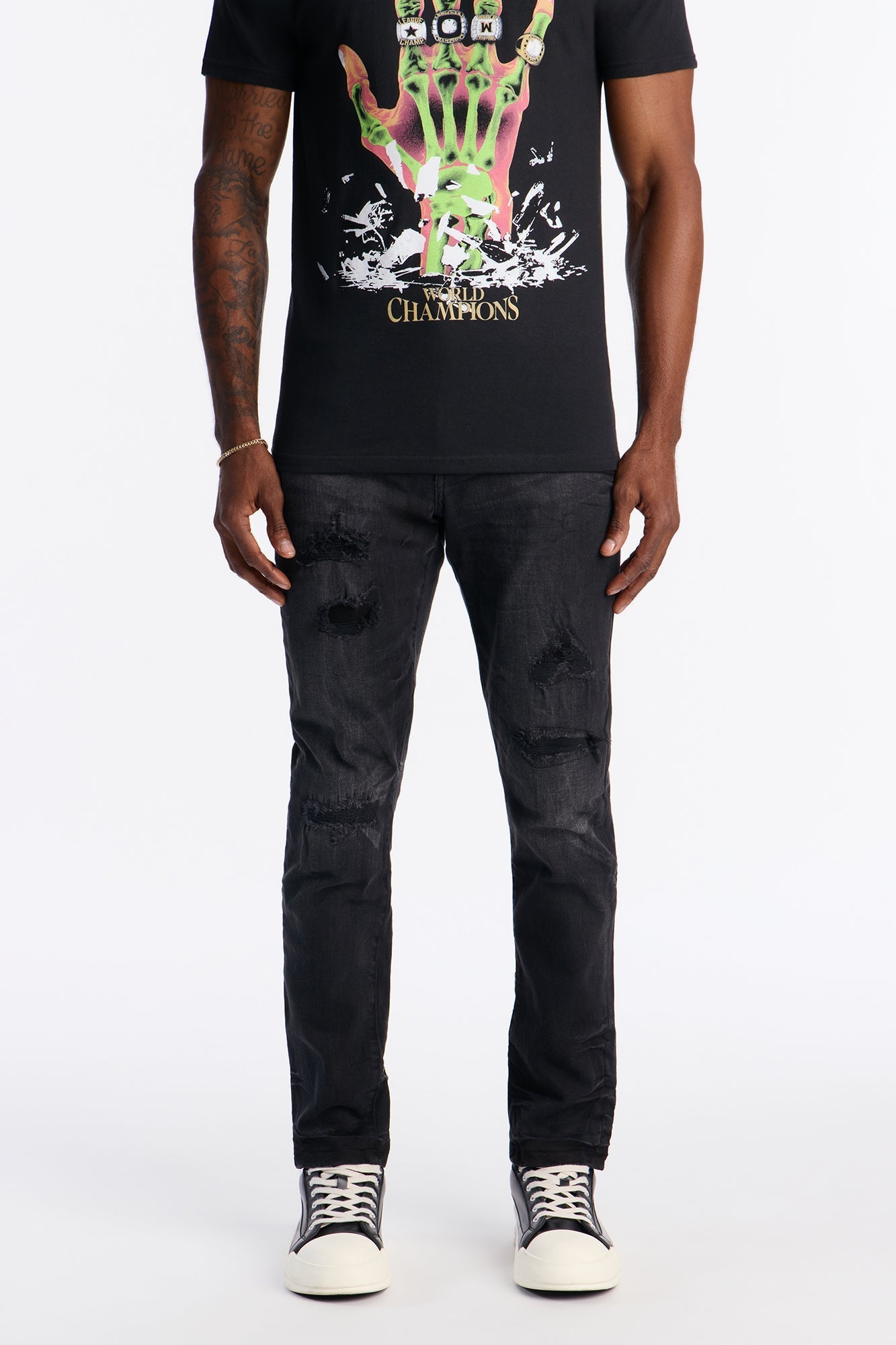 Skinny Distressed Garage Jeans - Black Wash - image 1