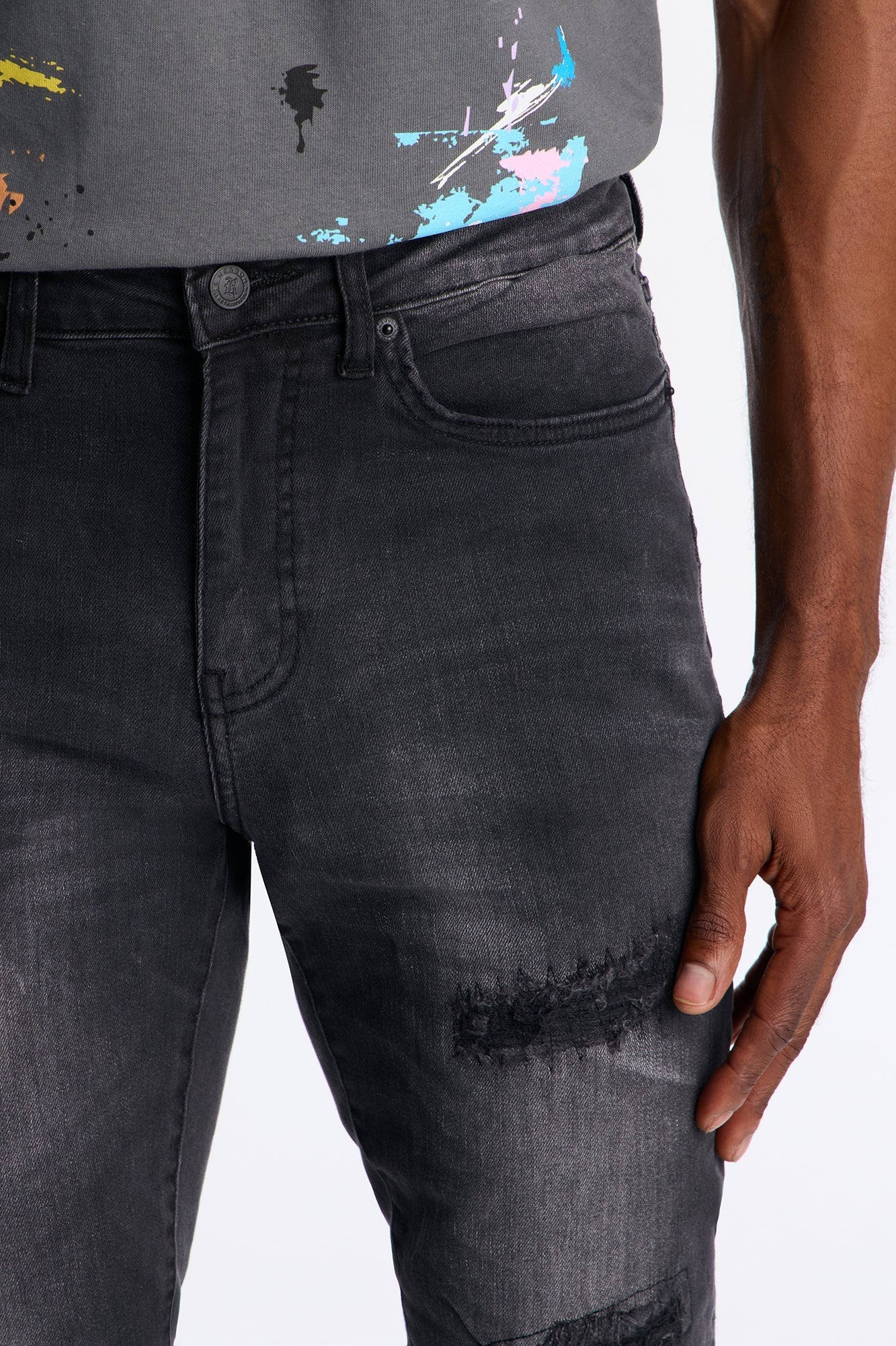 Your Everyday Skinny Distressed Jeans - Black Wash - image 3