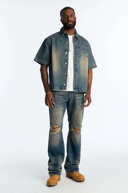 Stacked Slim Flare Looking Out Distressed Grommet Jean - Dark Wash - image 2