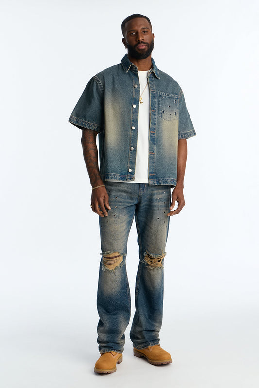 Stacked Slim Flare Looking Out Distressed Grommet Jean - Dark Wash - image 2