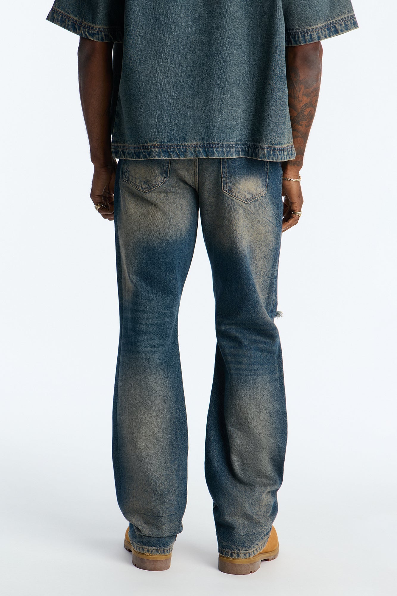 Stacked Slim Flare Looking Out Distressed Grommet Jean - Dark Wash - image 4