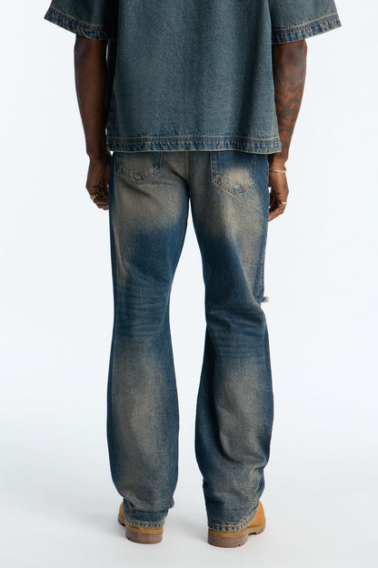 Stacked Slim Flare Looking Out Distressed Grommet Jean - Dark Wash - image 4