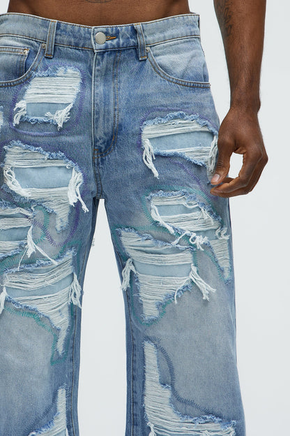 Worn All Over Distressed Baggy Jeans - Light Wash - image 4